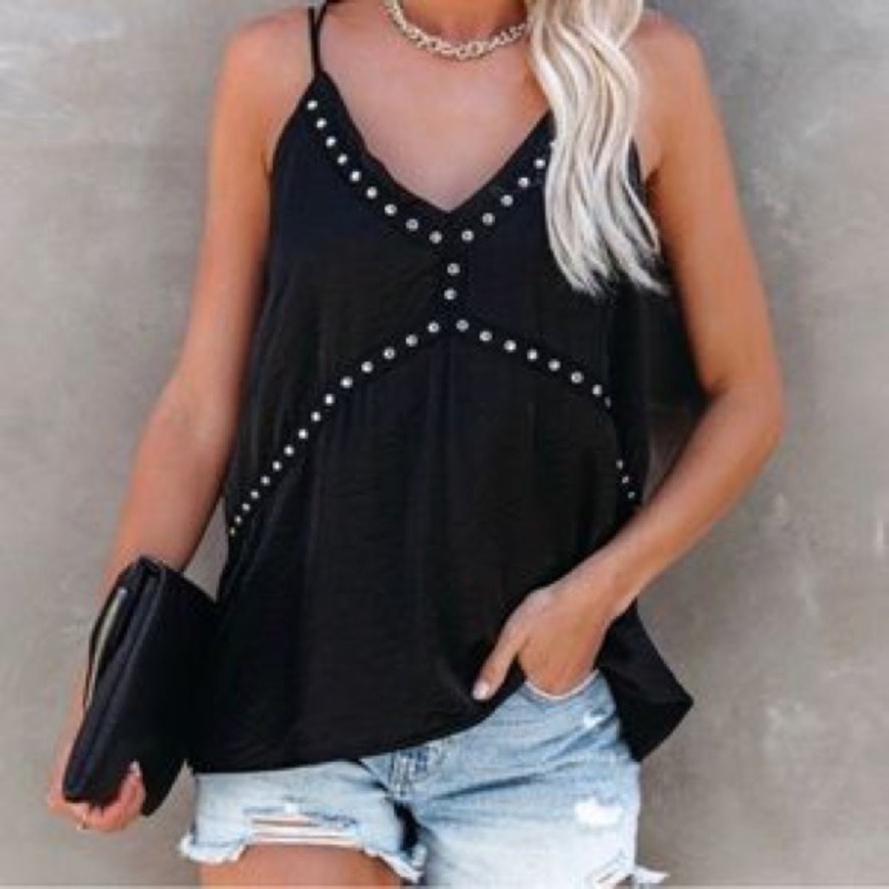 VICI Embellished Black Tank w/‎ Silver Studs